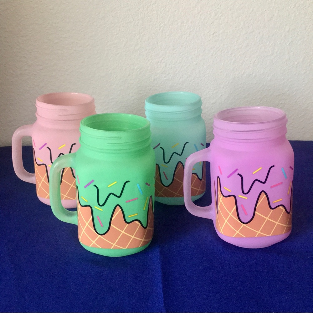 Set of Glass Mason Jar Ice Cream Sundae Decorative Cups